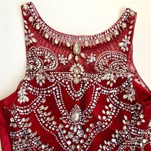 BouBou Long Red Prom Dress with Jewels